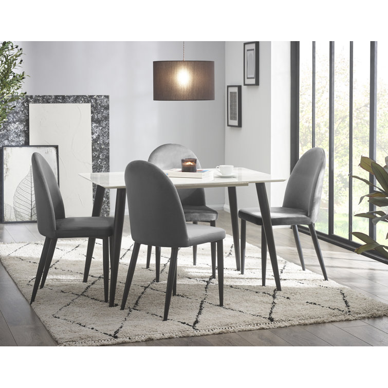 Fairmont Park Milano Dining Table - Rectangle White Marble Table Top Black Legs And 4 Velvet ...